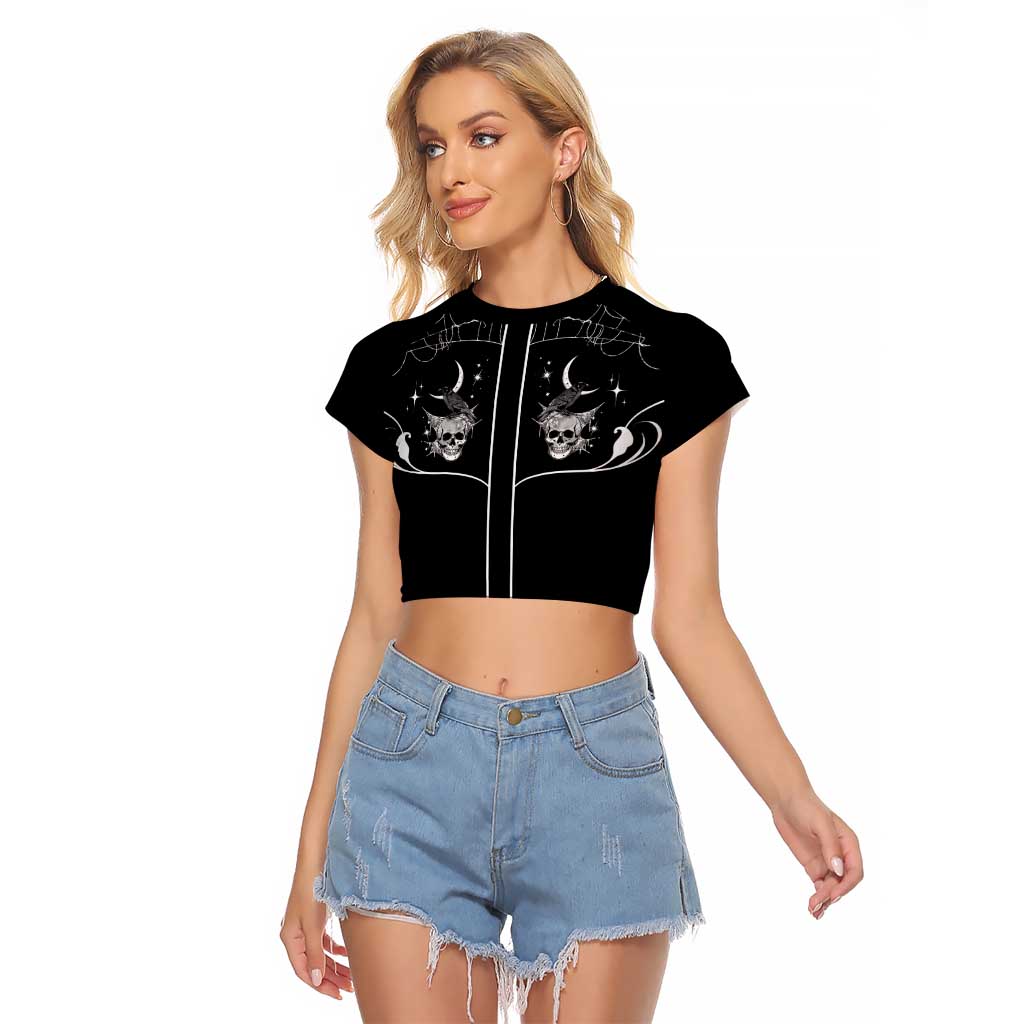 Skull Cowboy Raglan Cropped T Shirt Western Yoke Style - Wonder Print Shop