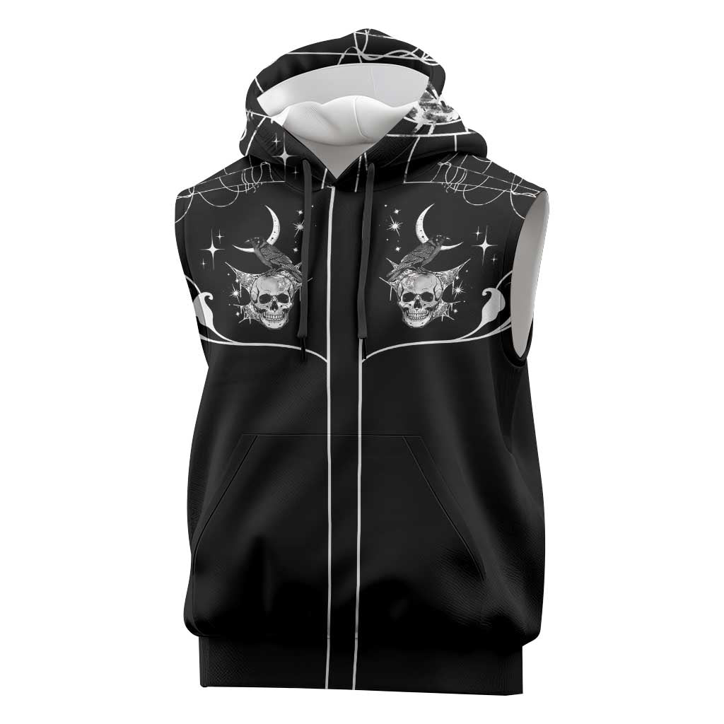 Skull Cowboy Sleeveless Hoodie Western Yoke Style - Wonder Print Shop