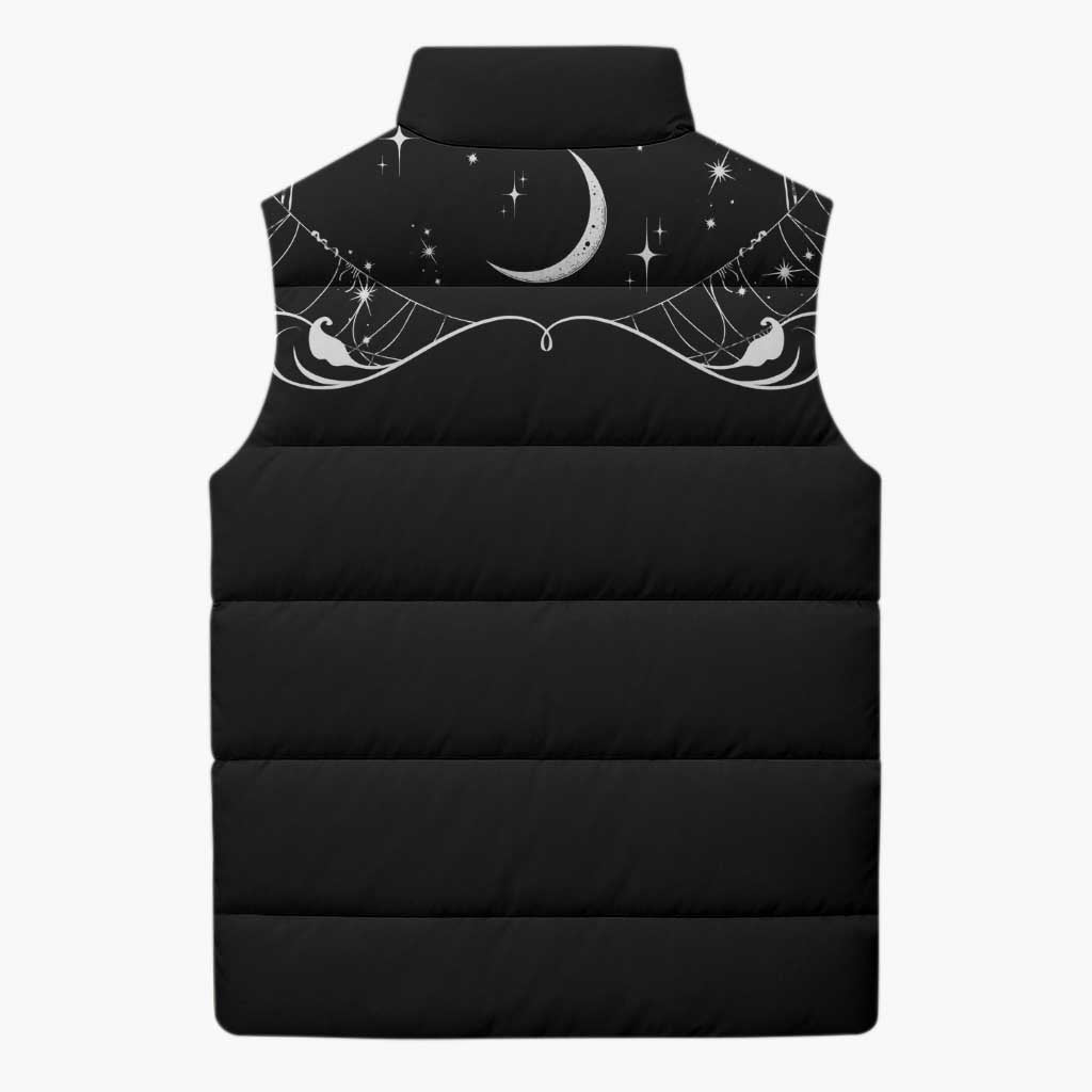 Skull Cowboy Sleeveless Puffer Jacket Western Yoke Style - Wonder Print Shop