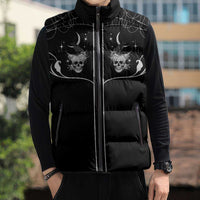 Skull Cowboy Sleeveless Puffer Jacket Western Yoke Style - Wonder Print Shop