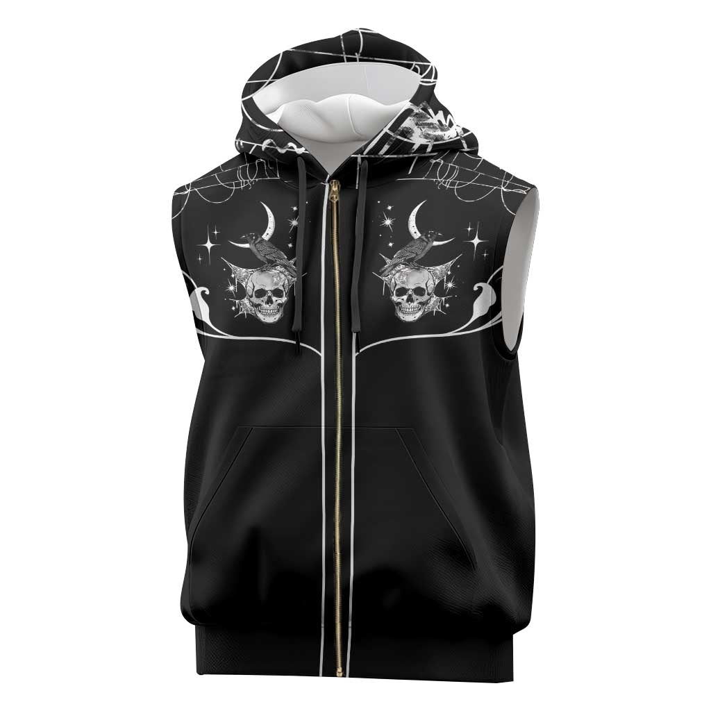 Skull Cowboy Sleeveless Zip Hoodie Western Yoke Style - Wonder Print Shop