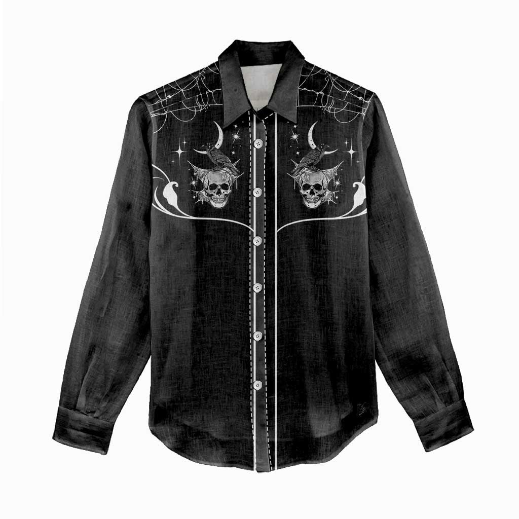 Skull Cowboy Women Casual Shirt Western Yoke Style - Wonder Print Shop