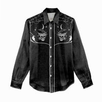 Skull Cowboy Women Casual Shirt Western Yoke Style - Wonder Print Shop