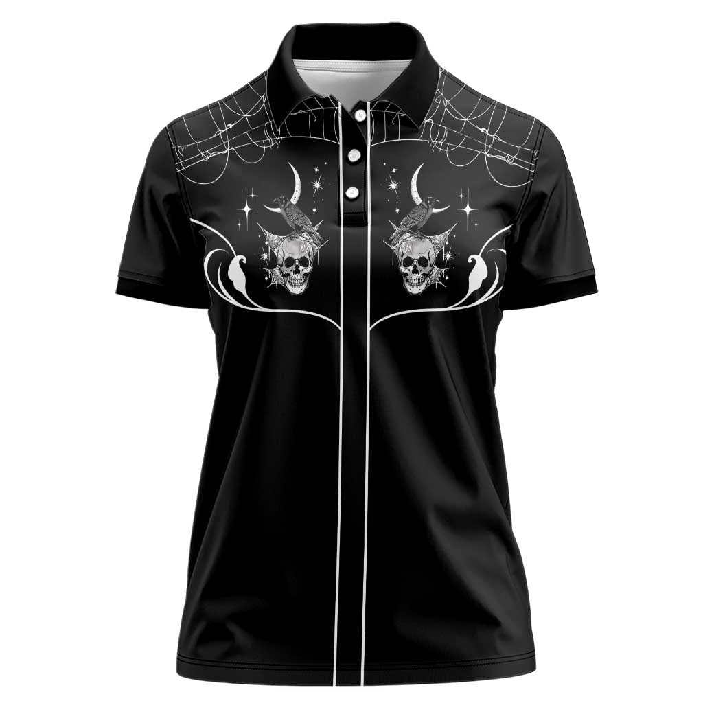 Skull Cowboy Women Polo Shirt Western Yoke Style - Wonder Print Shop