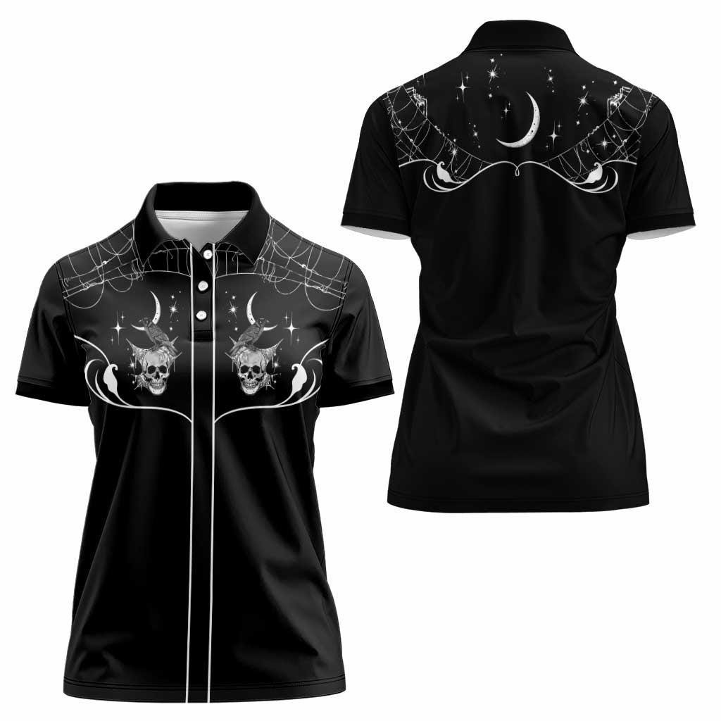 Skull Cowboy Women Polo Shirt Western Yoke Style - Wonder Print Shop