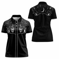 Skull Cowboy Women Polo Shirt Western Yoke Style - Wonder Print Shop