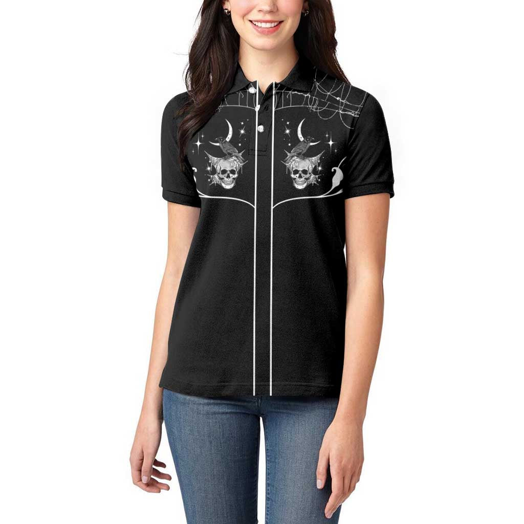 Skull Cowboy Women Polo Shirt Western Yoke Style - Wonder Print Shop