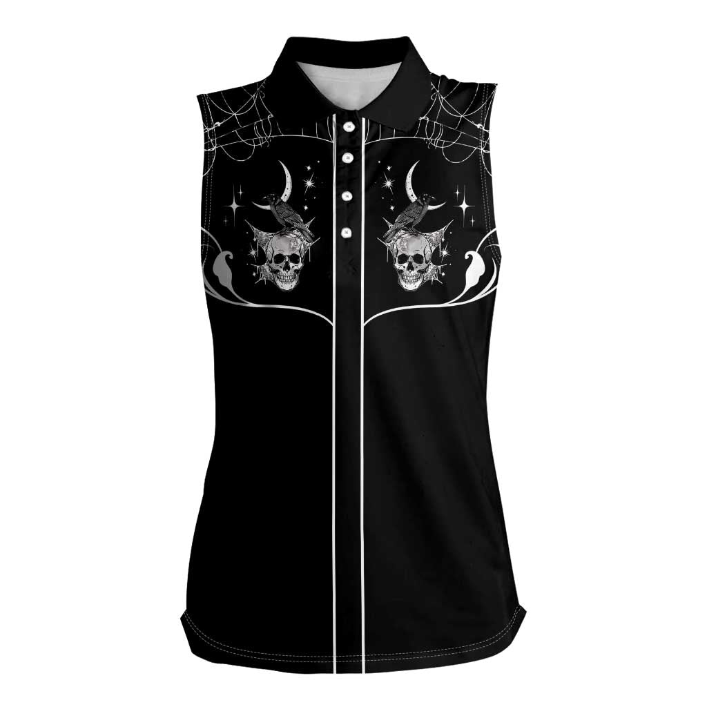 Skull Cowboy Women Sleeveless Polo Shirt Western Yoke Style - Wonder Print Shop