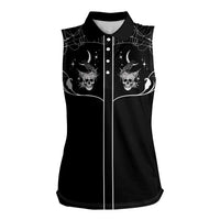 Skull Cowboy Women Sleeveless Polo Shirt Western Yoke Style - Wonder Print Shop