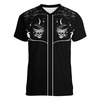 Skull Cowboy Women V-Neck T-Shirt Western Yoke Style - Wonder Print Shop