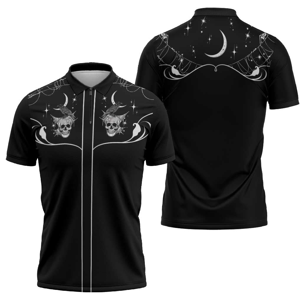Skull Cowboy Zipper Polo Shirt Western Yoke Style - Wonder Print Shop