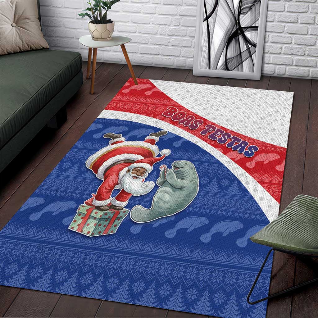 Cape Verde Christmas Area Rug Black Santa Clause With The Manatee - Wonder Print Shop