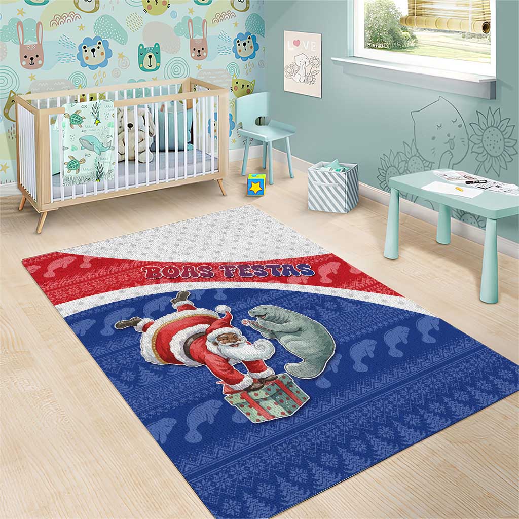 Cape Verde Christmas Area Rug Black Santa Clause With The Manatee - Wonder Print Shop