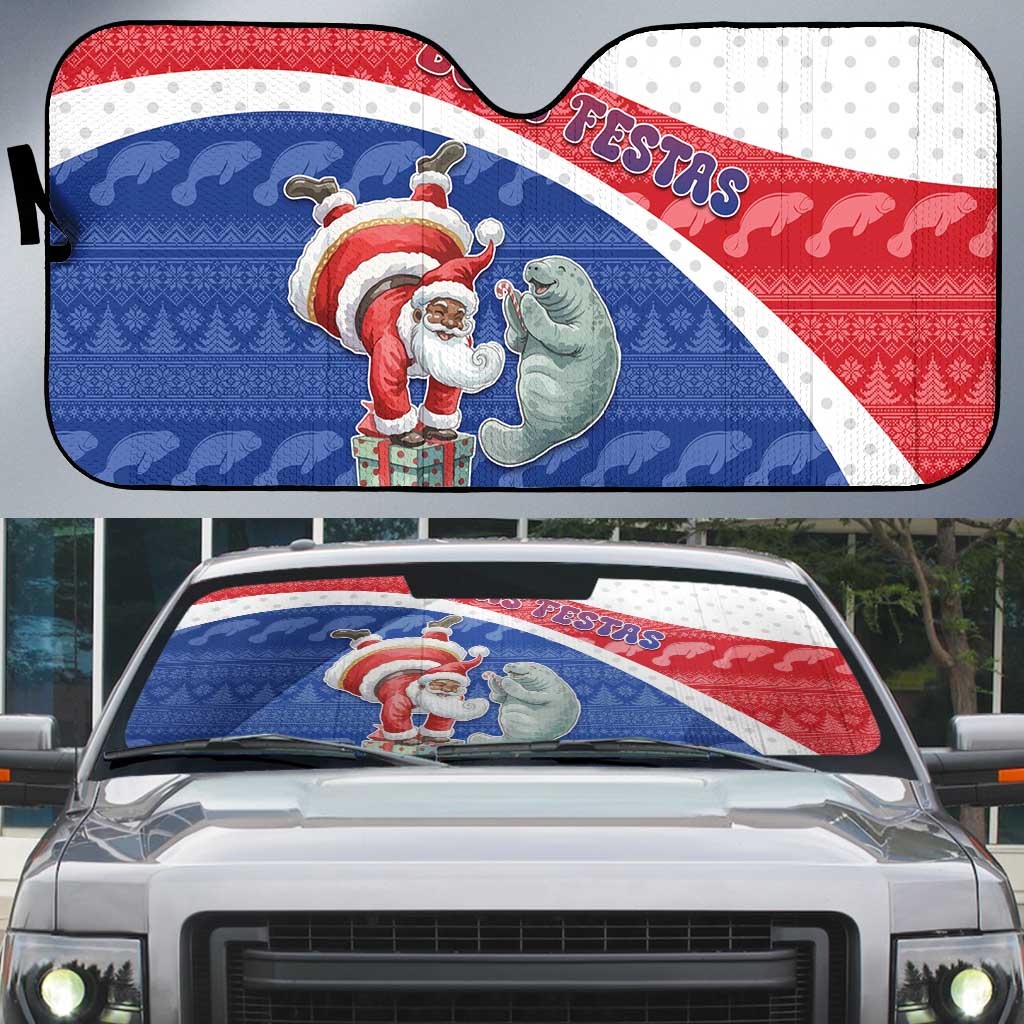 Cape Verde Christmas Auto Sun Shade Black Santa Clause With The Manatee - Wonder Print Shop