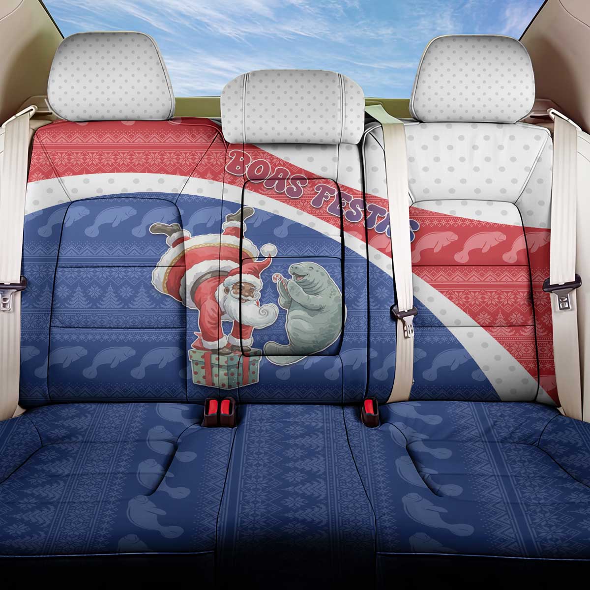 Cape Verde Christmas Back Car Seat Cover Black Santa Clause With The Manatee - Wonder Print Shop