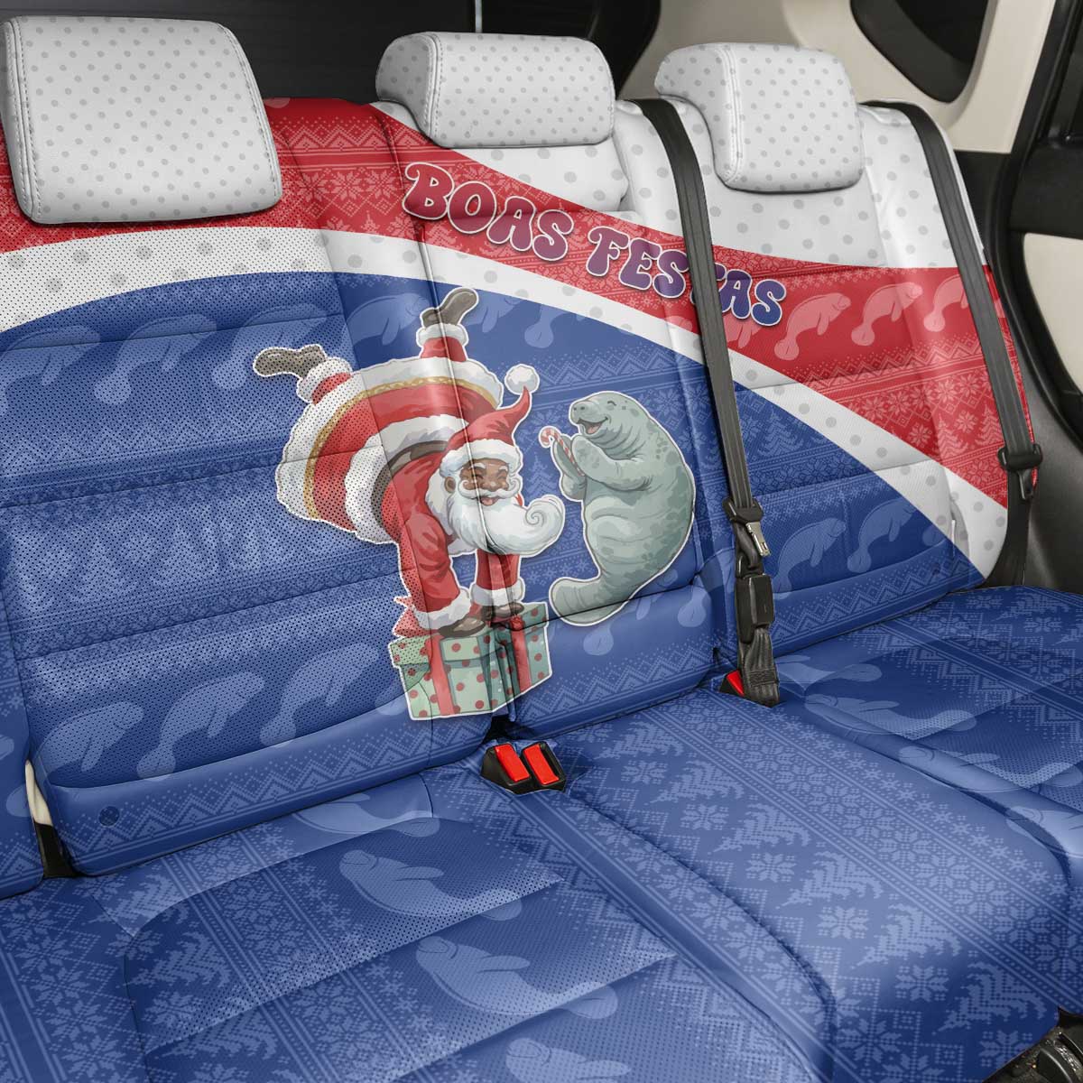 Cape Verde Christmas Back Car Seat Cover Black Santa Clause With The Manatee - Wonder Print Shop