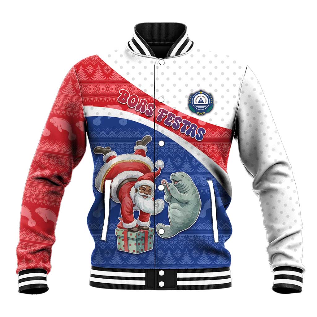 Personalized Cape Verde Christmas Baseball Jacket Black Santa Clause With The Manatee - Wonder Print Shop