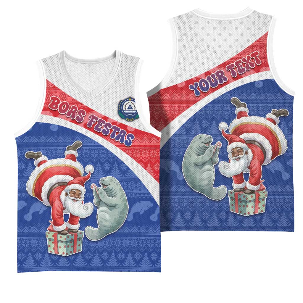 Personalized Cape Verde Christmas Basketball Jersey Black Santa Clause With The Manatee - Wonder Print Shop