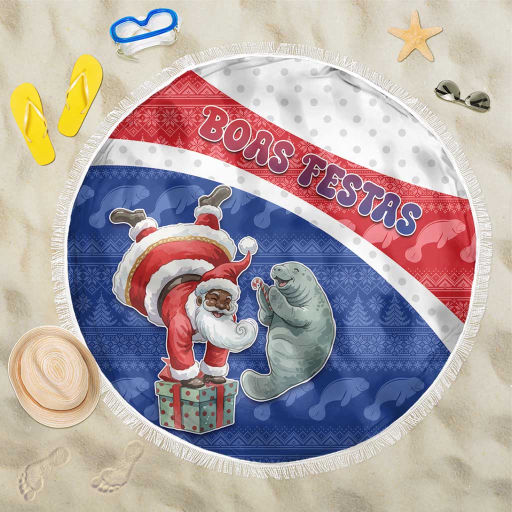 Cape Verde Christmas Beach Blanket Black Santa Clause With The Manatee - Wonder Print Shop