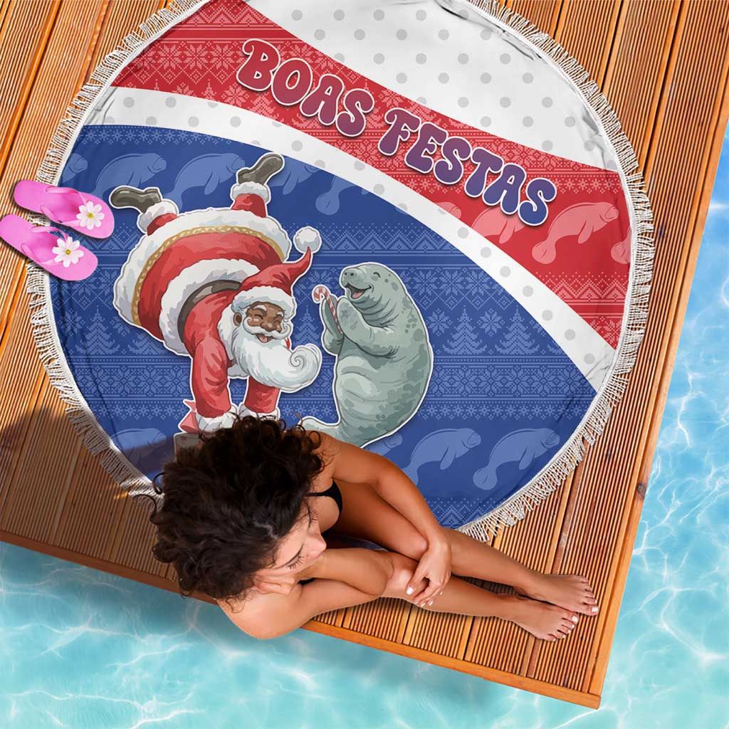 Cape Verde Christmas Beach Blanket Black Santa Clause With The Manatee - Wonder Print Shop