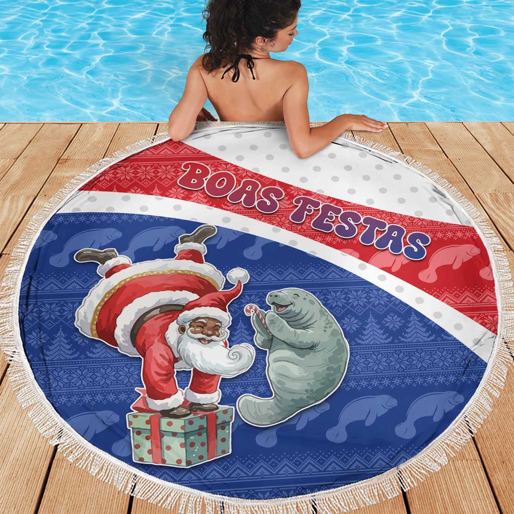 Cape Verde Christmas Beach Blanket Black Santa Clause With The Manatee - Wonder Print Shop