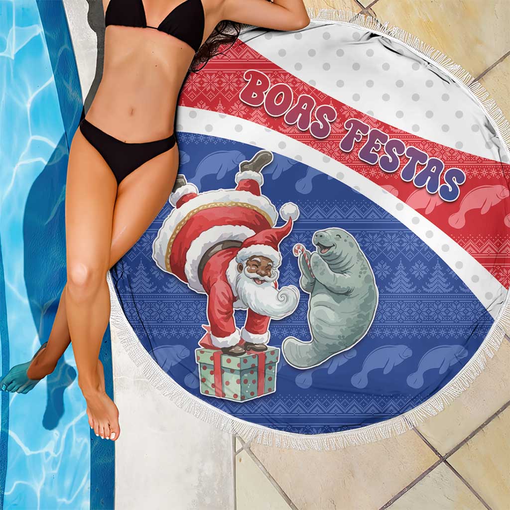 Cape Verde Christmas Beach Blanket Black Santa Clause With The Manatee - Wonder Print Shop