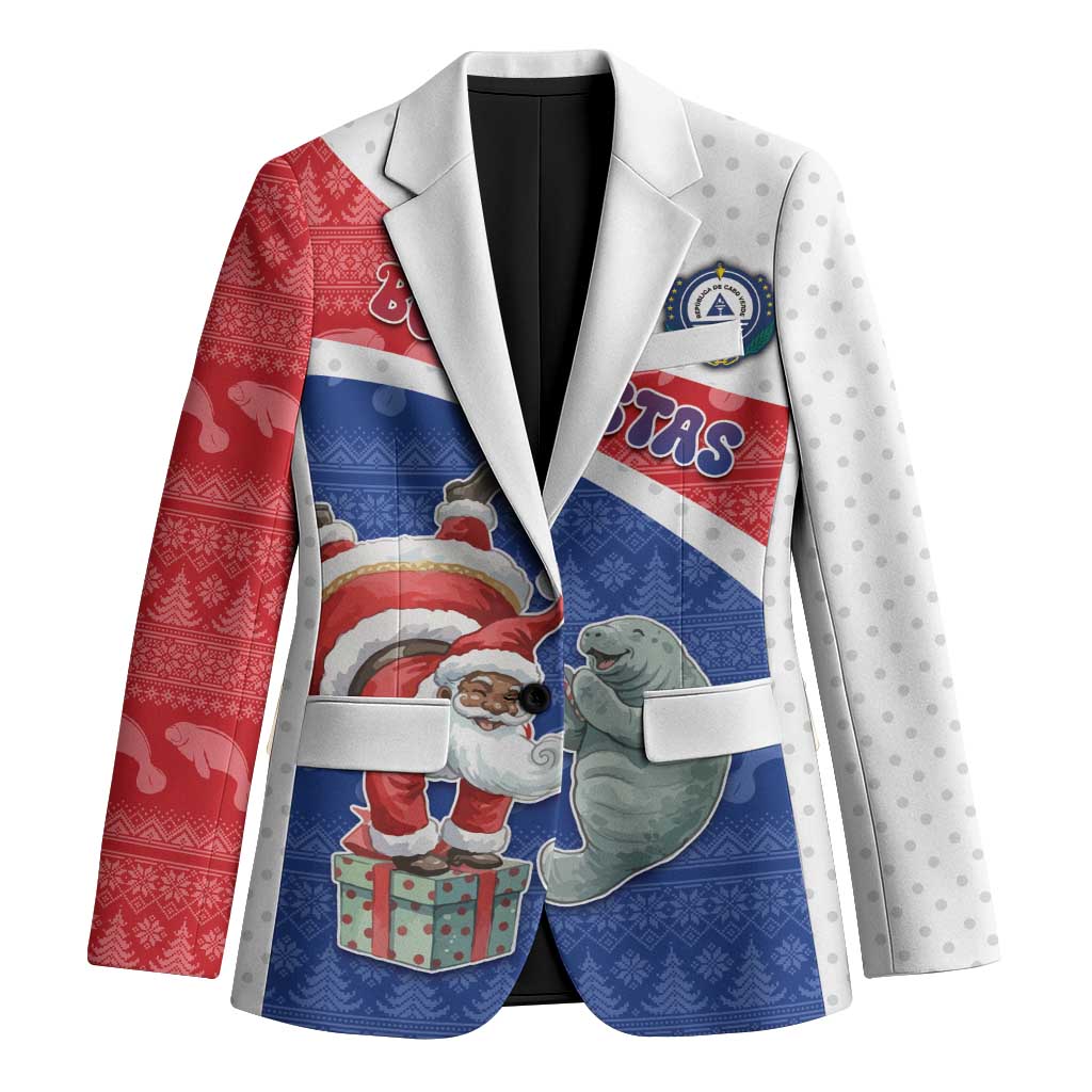 Personalized Cape Verde Christmas Blazer Black Santa Clause With The Manatee - Wonder Print Shop