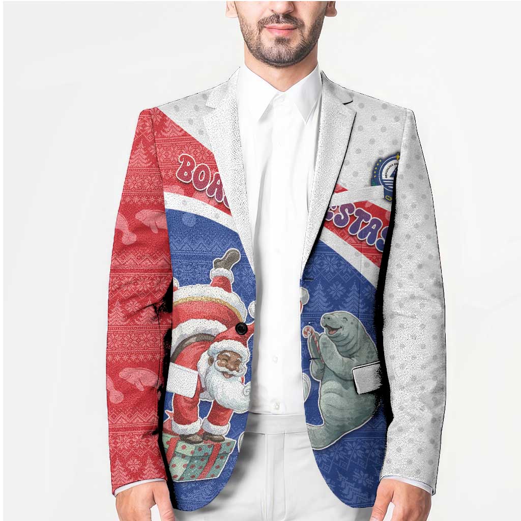 Personalized Cape Verde Christmas Blazer Black Santa Clause With The Manatee - Wonder Print Shop