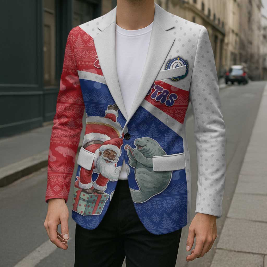 Personalized Cape Verde Christmas Blazer Black Santa Clause With The Manatee - Wonder Print Shop