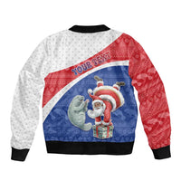 Personalized Cape Verde Christmas Bomber Jacket Black Santa Clause With The Manatee - Wonder Print Shop