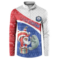 Personalized Cape Verde Christmas Button Sweatshirt Black Santa Clause With The Manatee - Wonder Print Shop