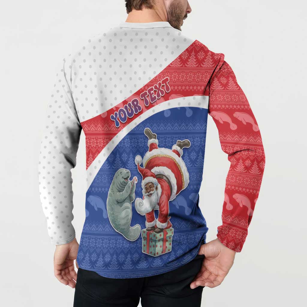 Personalized Cape Verde Christmas Button Sweatshirt Black Santa Clause With The Manatee - Wonder Print Shop