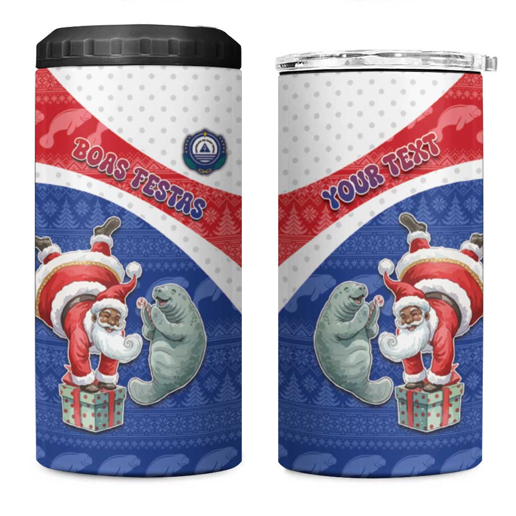 Personalized Cape Verde Christmas 4 in 1 Can Cooler Tumbler Black Santa Clause With The Manatee - Wonder Print Shop