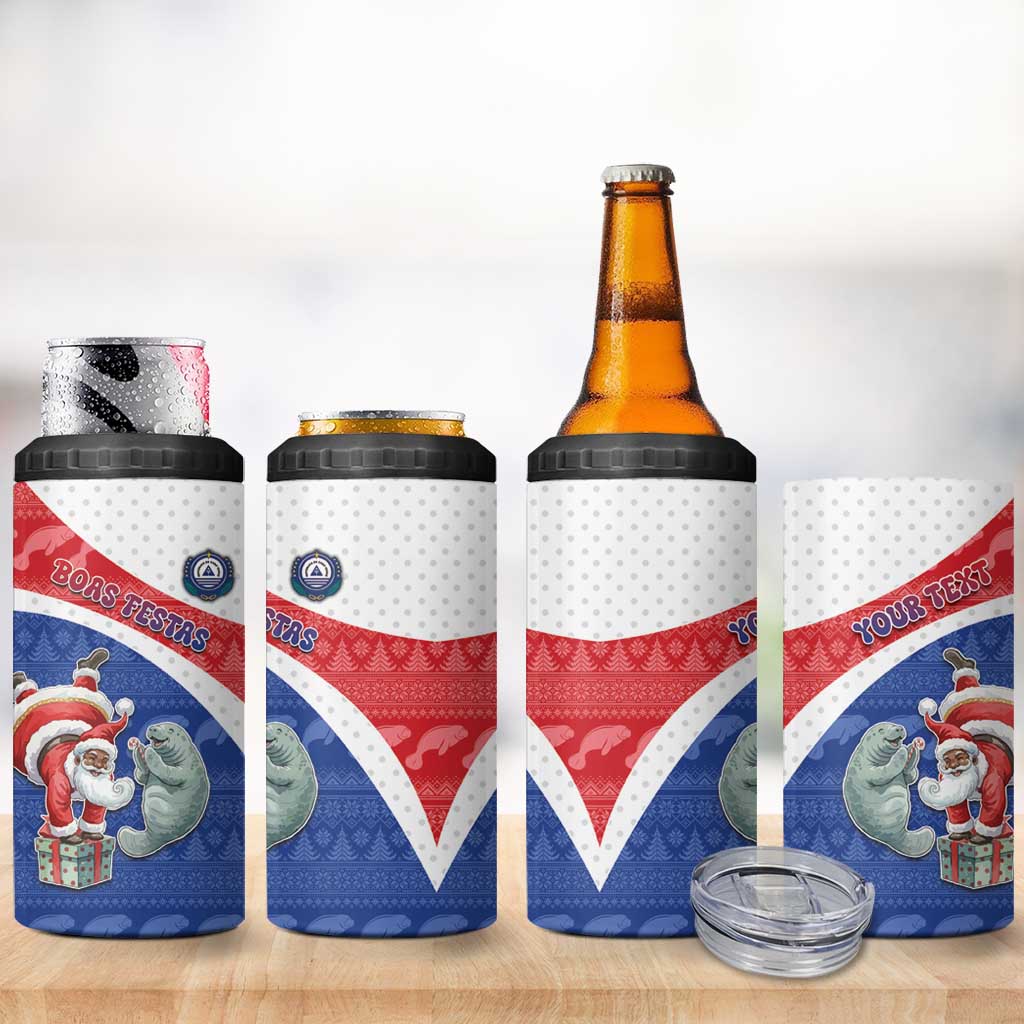 Personalized Cape Verde Christmas 4 in 1 Can Cooler Tumbler Black Santa Clause With The Manatee - Wonder Print Shop