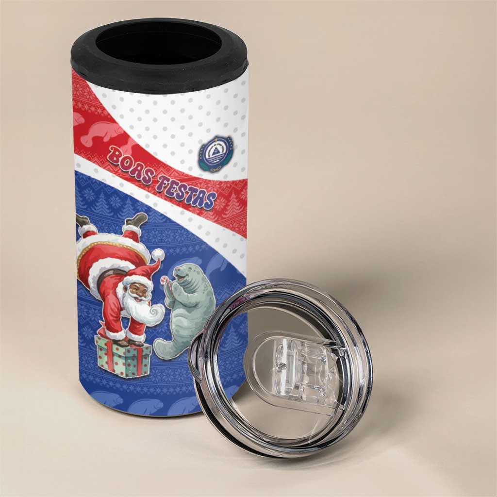 Personalized Cape Verde Christmas 4 in 1 Can Cooler Tumbler Black Santa Clause With The Manatee - Wonder Print Shop