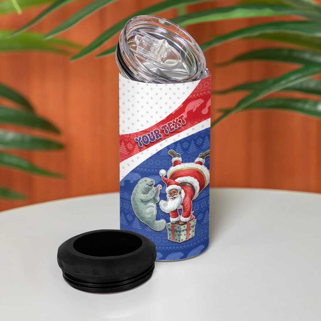 Personalized Cape Verde Christmas 4 in 1 Can Cooler Tumbler Black Santa Clause With The Manatee - Wonder Print Shop
