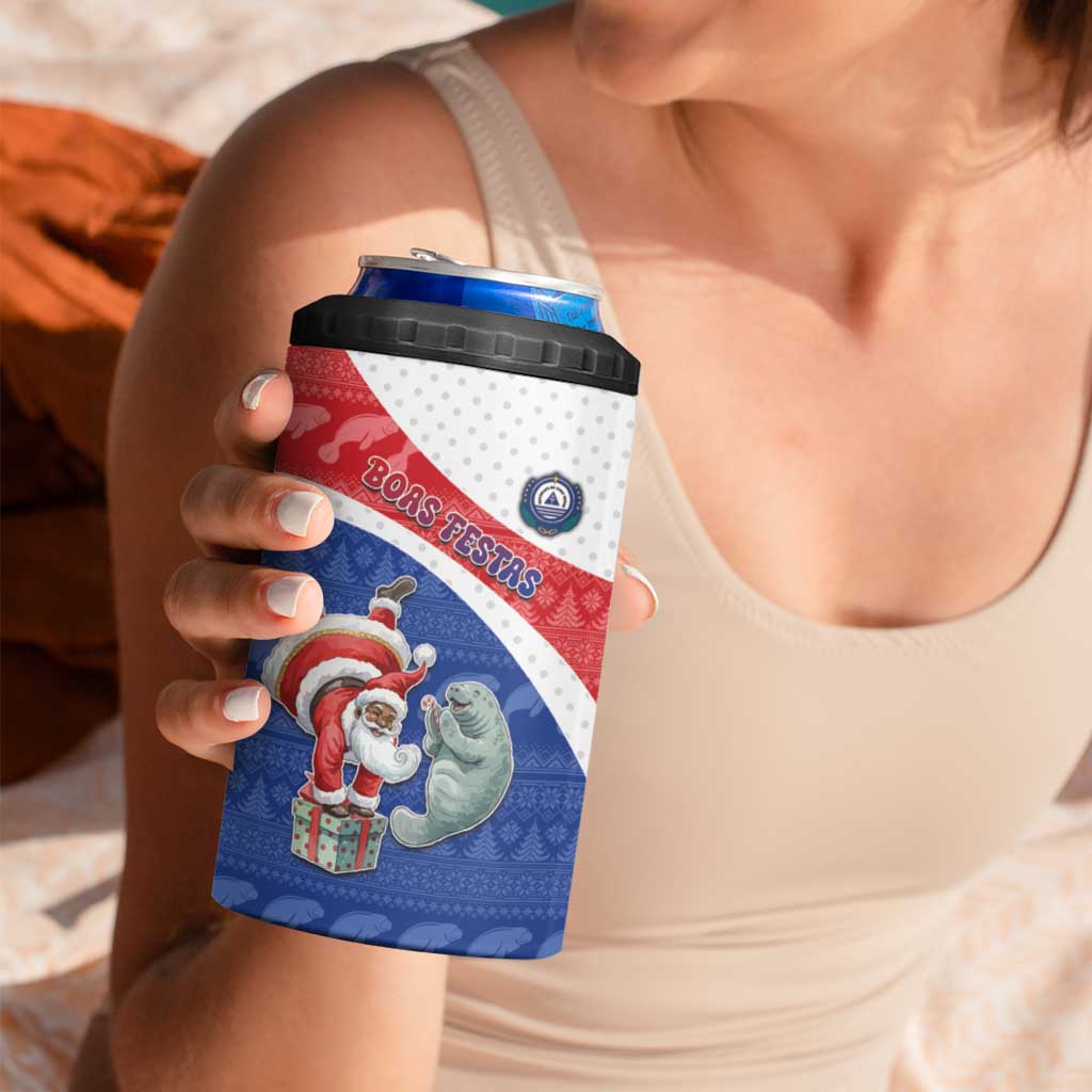 Personalized Cape Verde Christmas 4 in 1 Can Cooler Tumbler Black Santa Clause With The Manatee - Wonder Print Shop