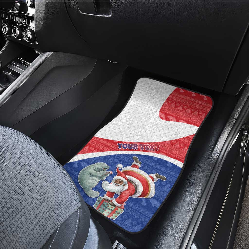 Personalized Cape Verde Christmas Car Mats Black Santa Clause With The Manatee - Wonder Print Shop