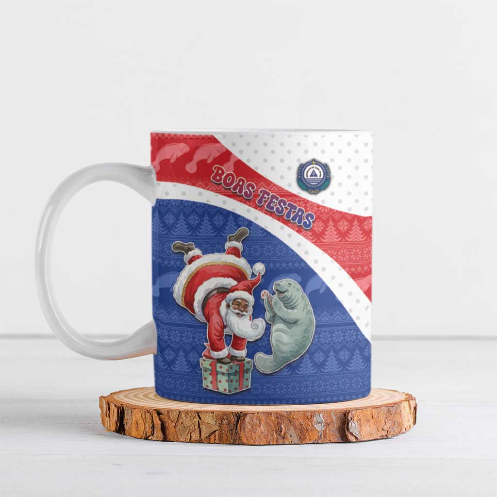 Personalized Cape Verde Christmas Ceramic Mug Black Santa Clause With The Manatee - Wonder Print Shop