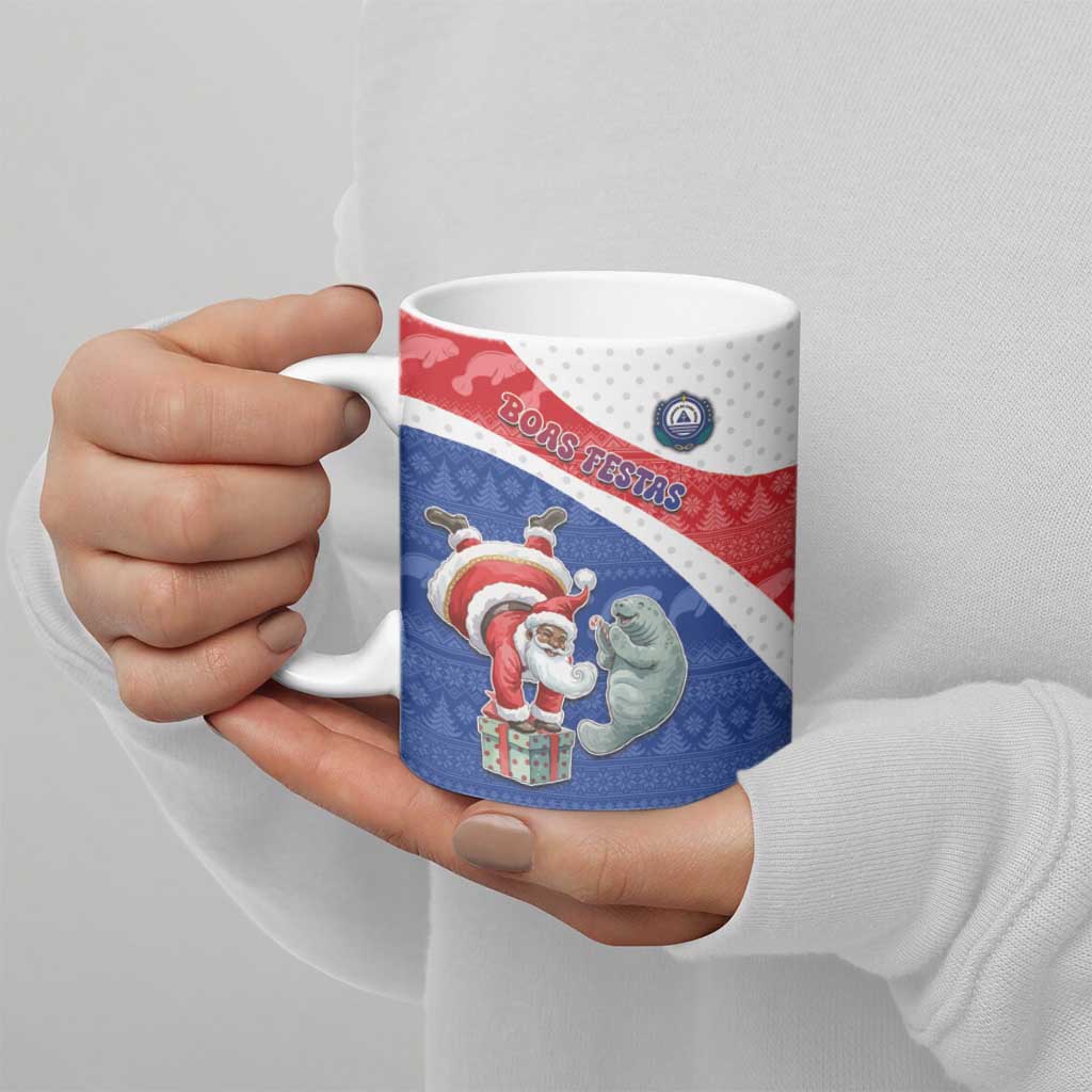 Personalized Cape Verde Christmas Ceramic Mug Black Santa Clause With The Manatee - Wonder Print Shop