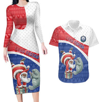 Personalized Cape Verde Christmas Couples Matching Long Sleeve Bodycon Dress and Hawaiian Shirt Black Santa Clause With The Manatee - Wonder Print Shop
