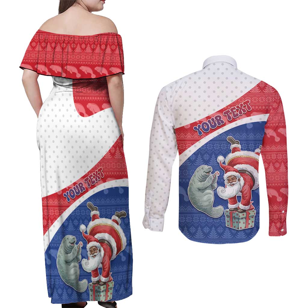Personalized Cape Verde Christmas Couples Matching Off Shoulder Maxi Dress and Long Sleeve Button Shirt Black Santa Clause With The Manatee - Wonder Print Shop