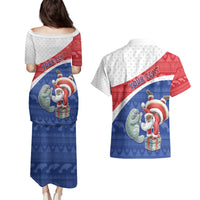 Personalized Cape Verde Christmas Couples Matching Puletasi and Hawaiian Shirt Black Santa Clause With The Manatee - Wonder Print Shop