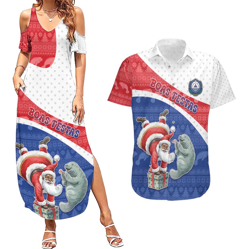 Personalized Cape Verde Christmas Couples Matching Summer Maxi Dress and Hawaiian Shirt Black Santa Clause With The Manatee - Wonder Print Shop