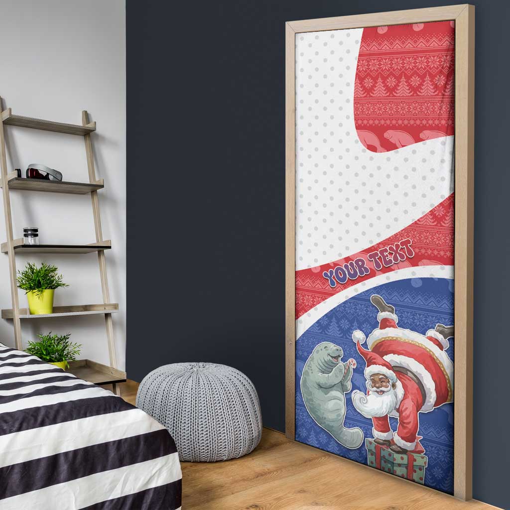 Personalized Cape Verde Christmas Door Cover Black Santa Clause With The Manatee - Wonder Print Shop