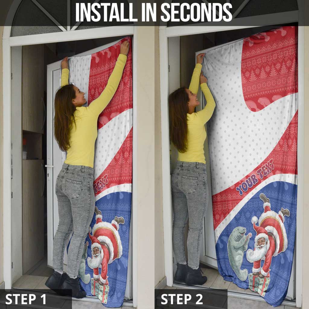 Personalized Cape Verde Christmas Door Cover Black Santa Clause With The Manatee - Wonder Print Shop