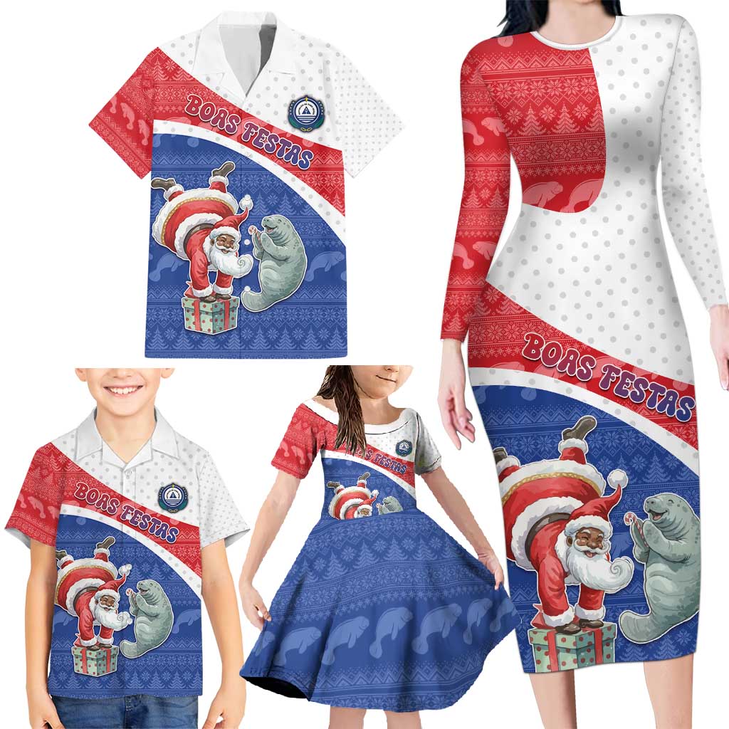 Personalized Cape Verde Christmas Family Matching Long Sleeve Bodycon Dress and Hawaiian Shirt Black Santa Clause With The Manatee - Wonder Print Shop