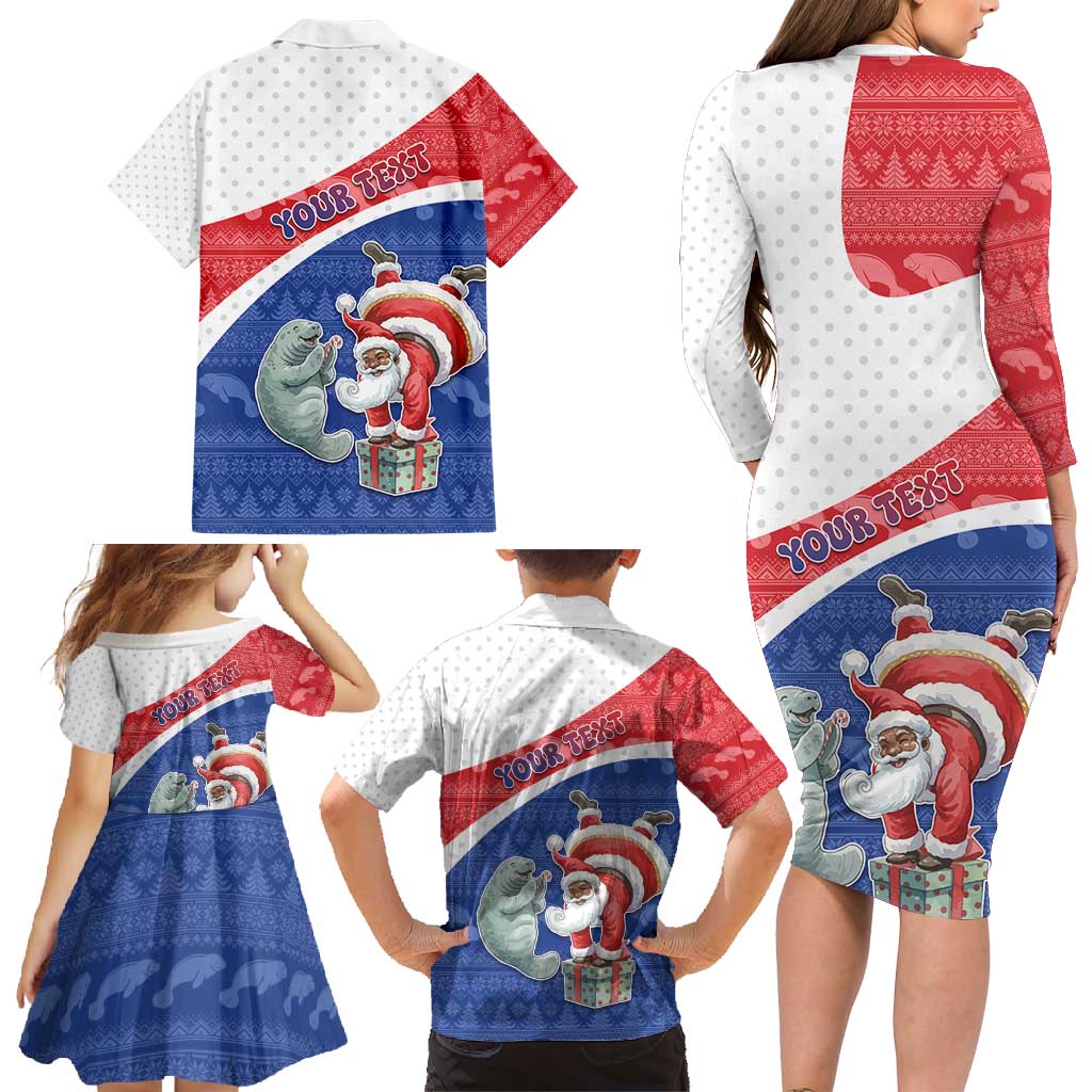 Personalized Cape Verde Christmas Family Matching Long Sleeve Bodycon Dress and Hawaiian Shirt Black Santa Clause With The Manatee - Wonder Print Shop