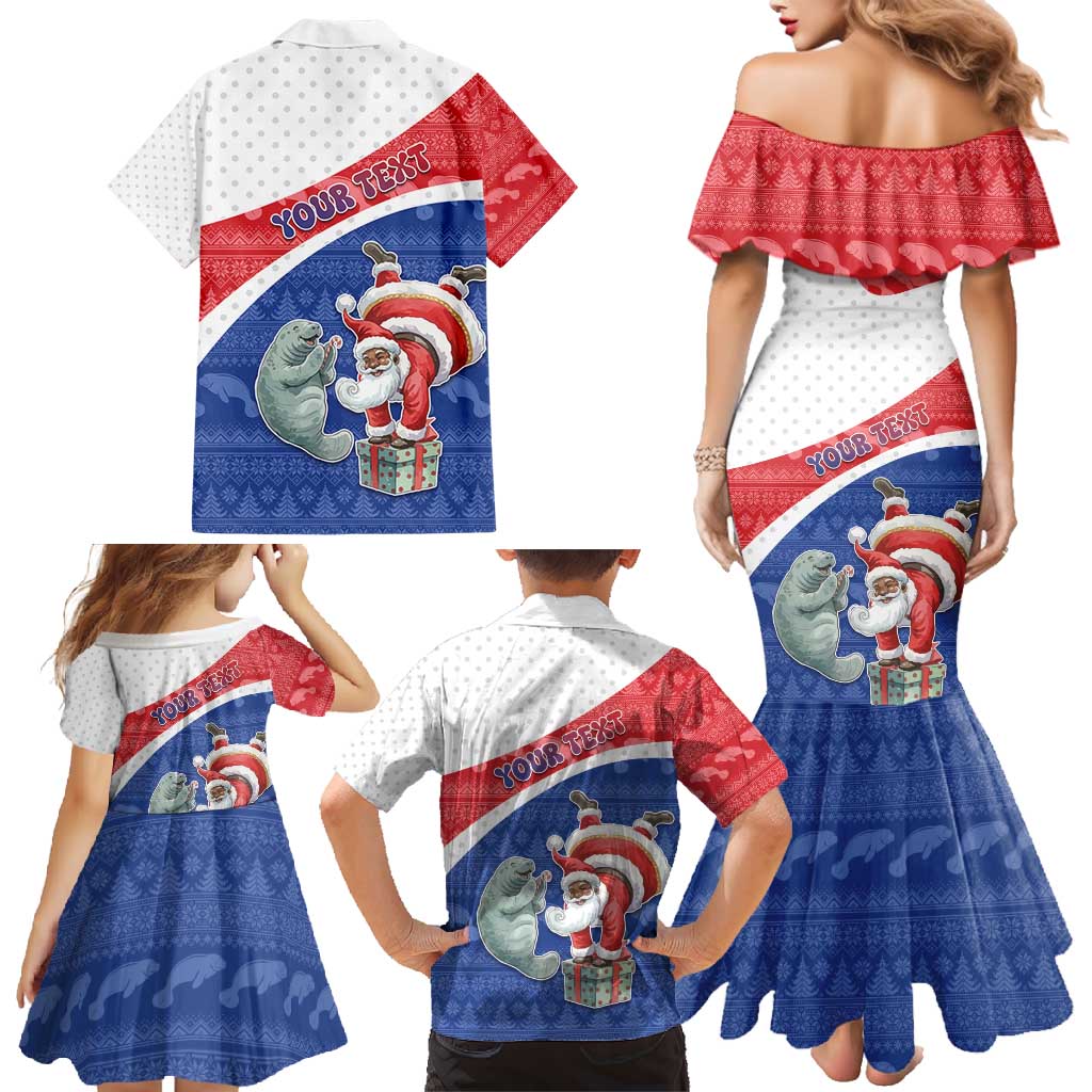 Personalized Cape Verde Christmas Family Matching Mermaid Dress and Hawaiian Shirt Black Santa Clause With The Manatee - Wonder Print Shop