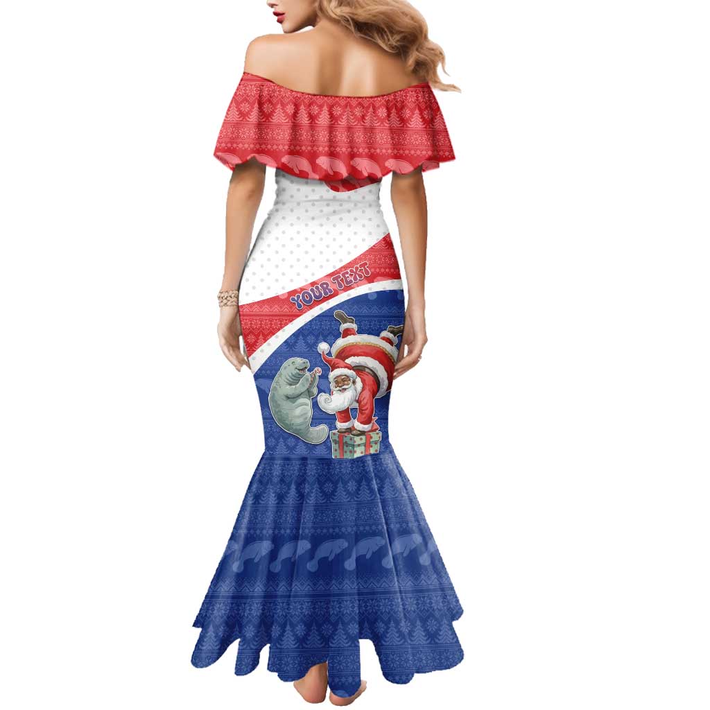 Personalized Cape Verde Christmas Family Matching Mermaid Dress and Hawaiian Shirt Black Santa Clause With The Manatee - Wonder Print Shop
